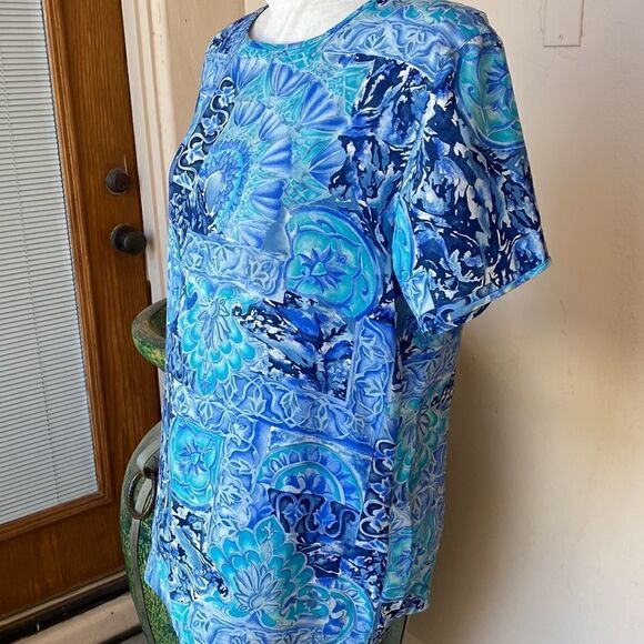 Silk short sleeve pullover top by Liz Claiborne size 12P - Picture 2 of 8